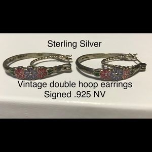 Vintage sterling silver double hoop earrings